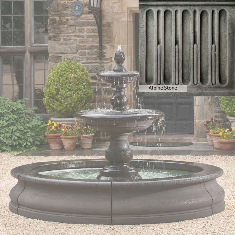 Alpine Stone Patina for the Campania International Caterina Fountain in Basin, a medium gray with a bit of green to define the details.