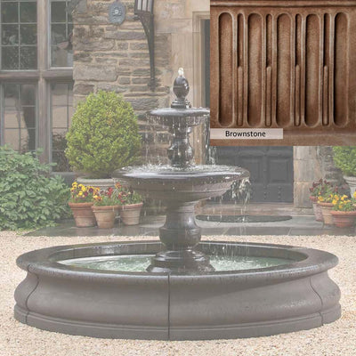 Brownstone Patina for the Campania International Caterina Fountain in Basin, brown blended with hints of red and yellow, works well in the garden.