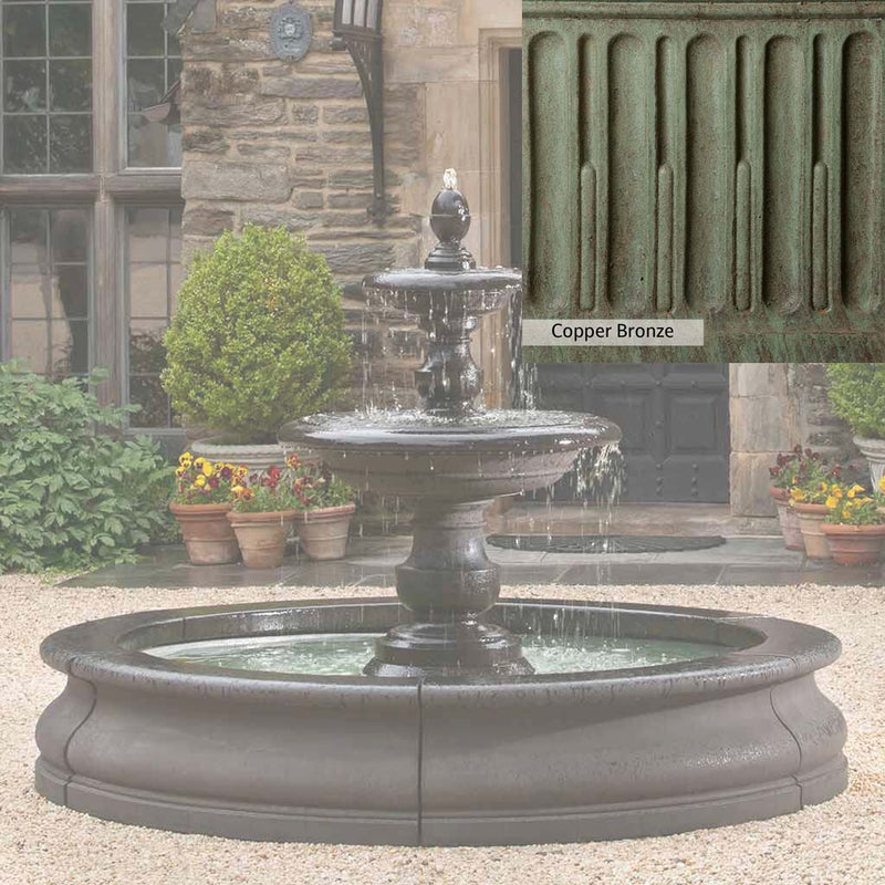 Copper Bronze Patina for the Campania International Caterina Fountain in Basin, blues and greens blended into the look of aged copper.
