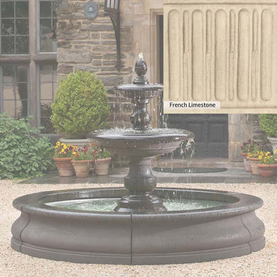 French Limestone Patina for the Campania International Caterina Fountain in Basin, old-world creamy white with ivory undertones.