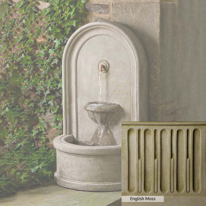English Moss Patina for the Campania International Colonna Fountain, green blended into a soft pallet with a light undertone of gray.