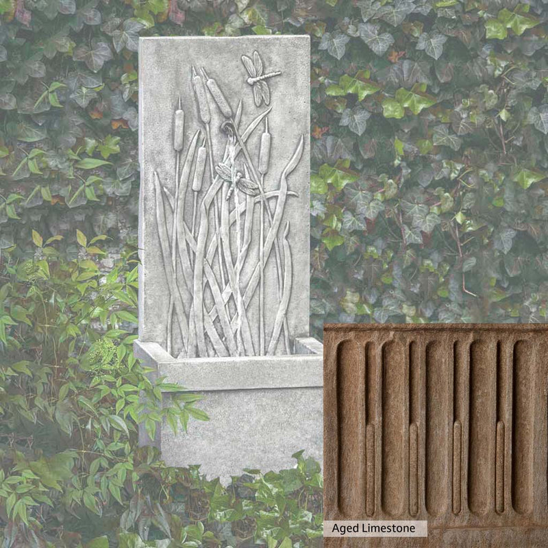 Aged Limestone Patina for the Campania International Dragonfly Wall Fountain, brown, orange, and green for an old stone look.