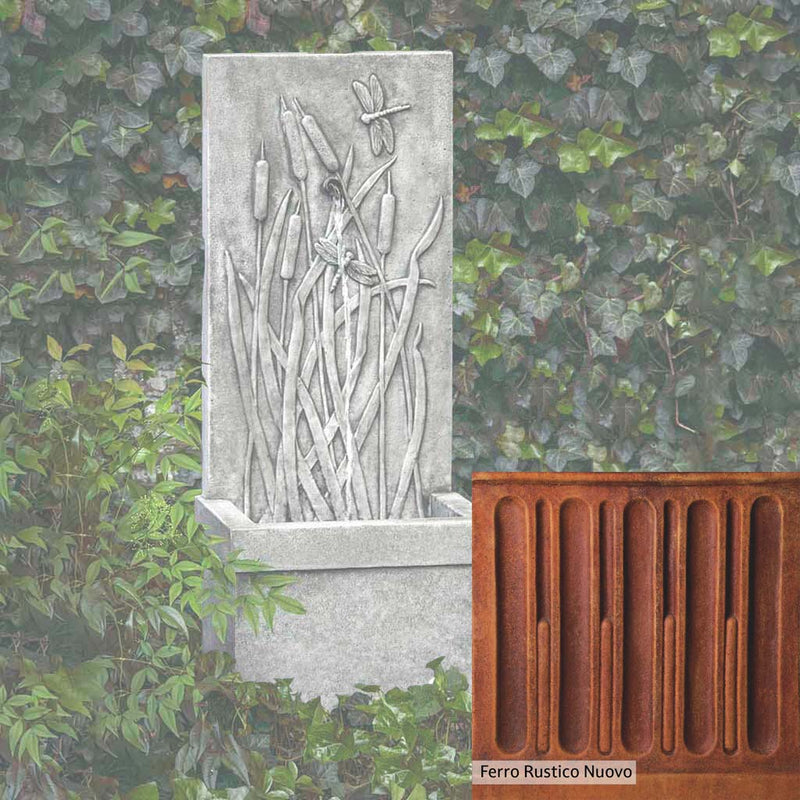 Ferro Rustico Nuovo Patina for the Campania International Dragonfly Wall Fountain, red and orange blended in this striking color for the garden.