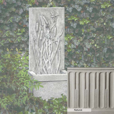 Natural Patina for the Campania International Dragonfly Wall Fountain is unstained cast stone the brightest and whitest that ages over time.
