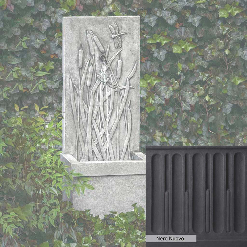Nero Nuovo Patina for the Campania International Dragonfly Wall Fountain, bold dramatic black patina for the garden.