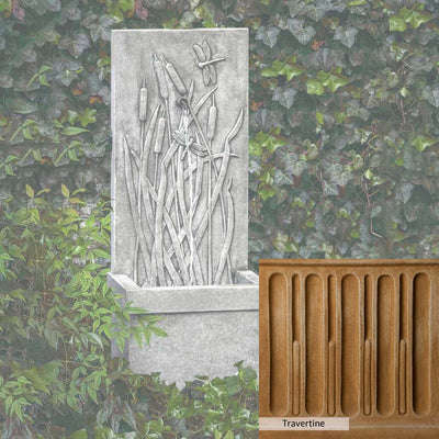 Travertine Patina for the Campania International Dragonfly Wall Fountain, soft yellows, oranges, and brown for an old-word garden.