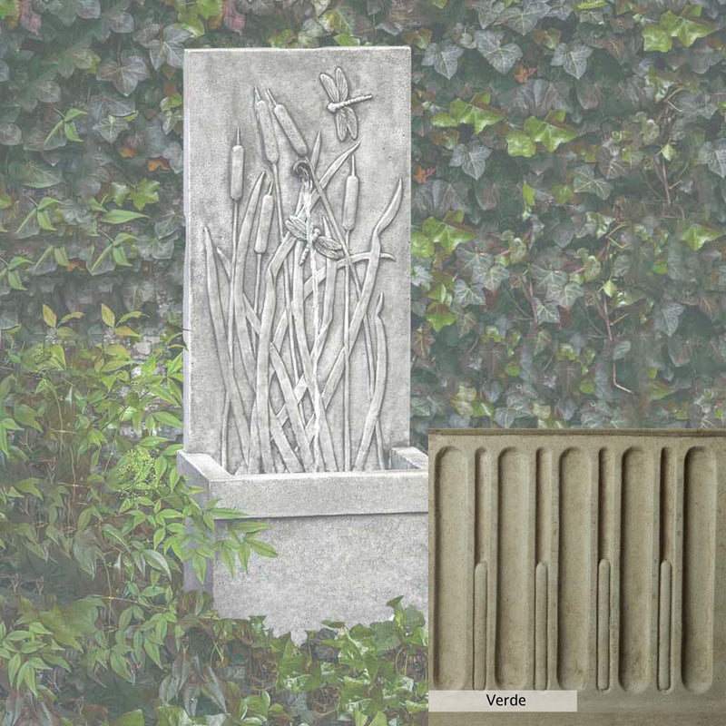 Verde Patina for the Campania International Dragonfly Wall Fountain, green and gray come together in a soft tone blended into a soft green.