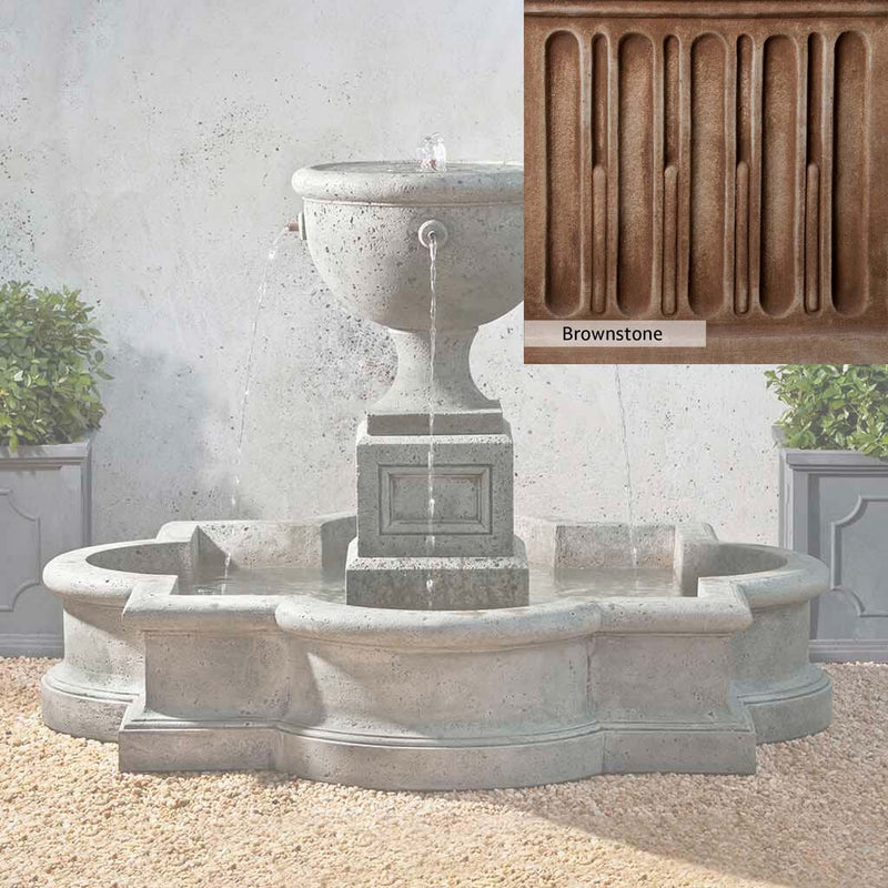 Brownstone Patina for the Campania International Navonna Fountain, brown blended with hints of red and yellow, works well in the garden.