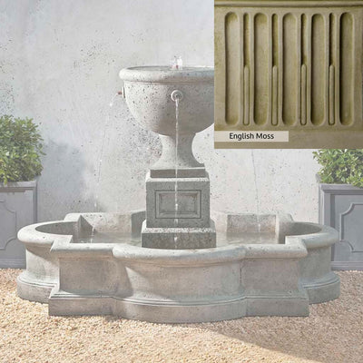 English Moss Patina for the Campania International Navonna Fountain, green blended into a soft pallet with a light undertone of gray.