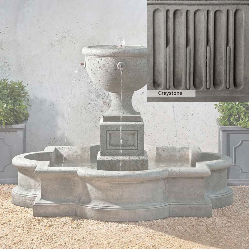Greystone Patina for the Campania International Navonna Fountain, a classic gray, soft, and muted, blends nicely in the garden.