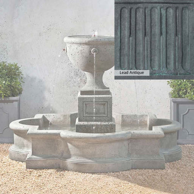Lead Antique Patina for the Campania International Navonna Fountain, deep blues and greens blended with grays for an old-world garden.