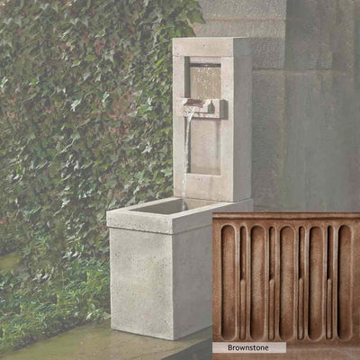 Brownstone Patina for the Campania International Lucas Fountain, brown blended with hints of red and yellow, works well in the garden.