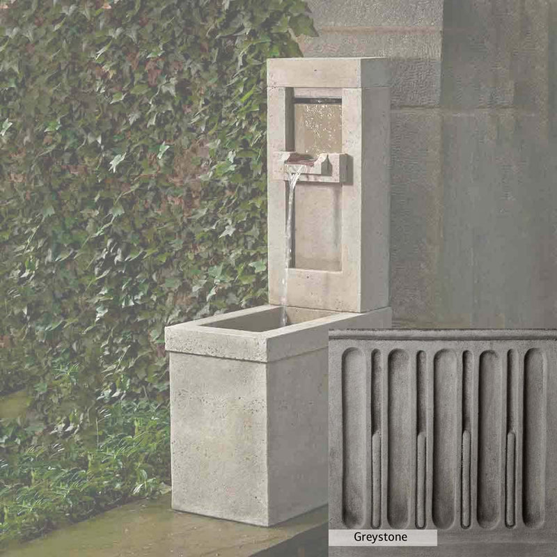 Greystone Patina for the Campania International Lucas Fountain, a classic gray, soft, and muted, blends nicely in the garden.