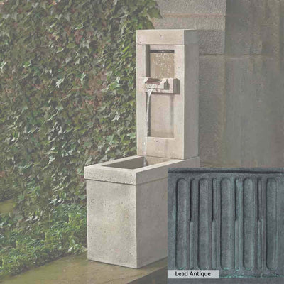 Lead Antique Patina for the Campania International Lucas Fountain, deep blues and greens blended with grays for an old-world garden.