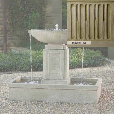 English Moss Patina for the Campania International Austin Fountain, green blended into a soft pallet with a light undertone of gray.