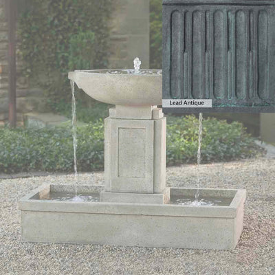 Lead Antique Patina for the Campania International Austin Fountain, deep blues and greens blended with grays for an old-world garden.