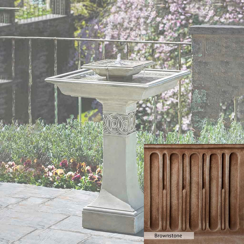 Brownstone Patina for the Campania International Portwenn Fountain, brown blended with hints of red and yellow, works well in the garden.