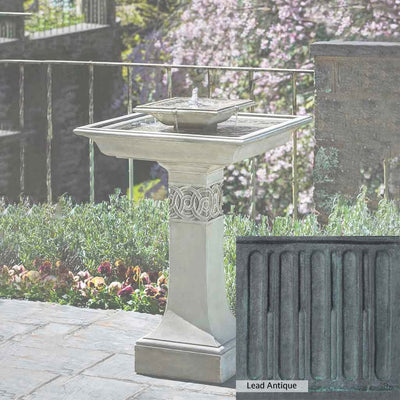 Lead Antique Patina for the Campania International Portwenn Fountain, deep blues and greens blended with grays for an old-world garden.