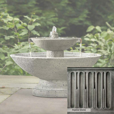Alpine Stone Patina for the Campania International Jensen Oval Fountain, a medium gray with a bit of green to define the details.