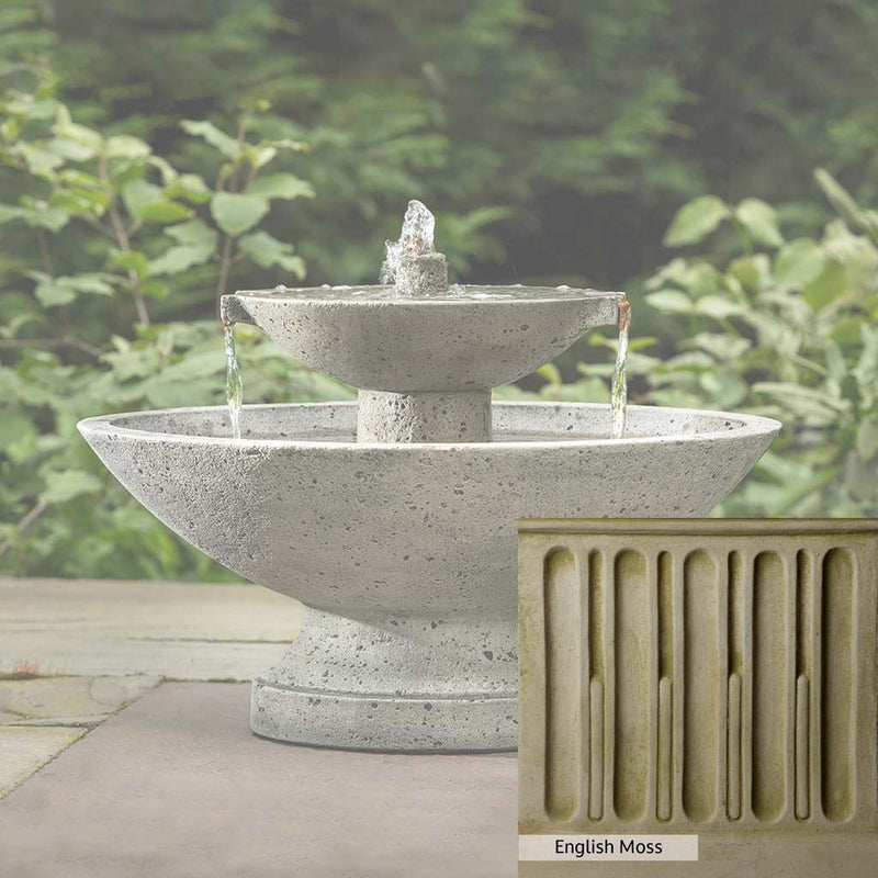 English Moss Patina for the Campania International Jensen Oval Fountain, green blended into a soft pallet with a light undertone of gray.