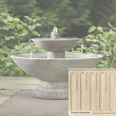 French Limestone Patina for the Campania International Jensen Oval Fountain, old-world creamy white with ivory undertones.