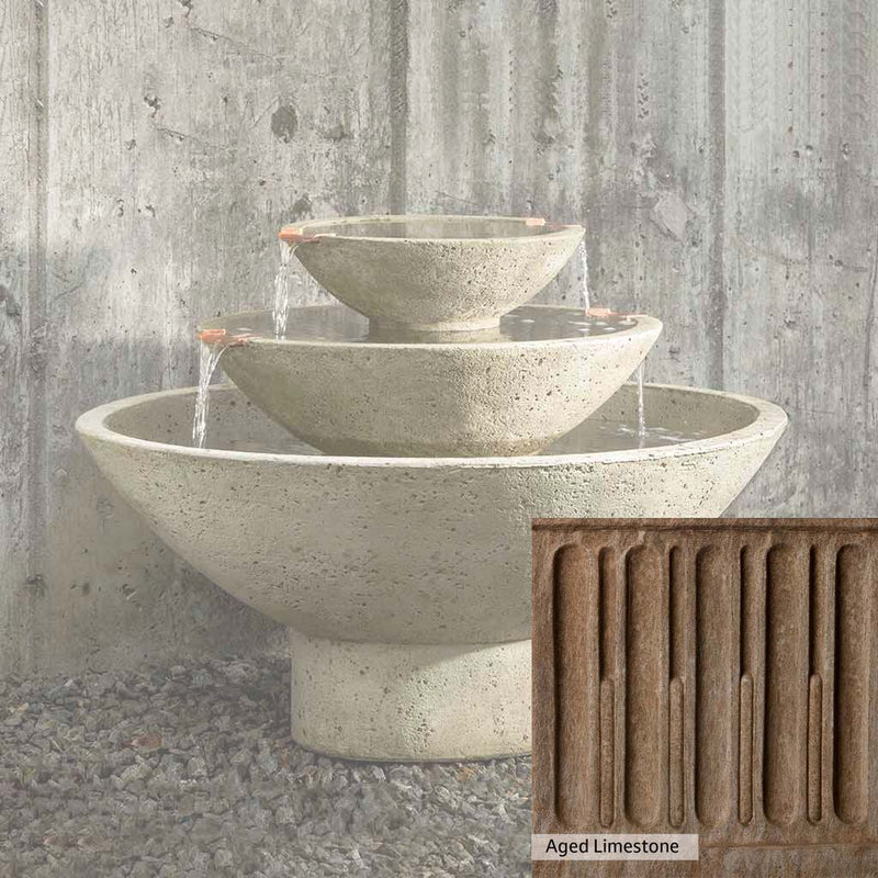 Aged Limestone Patina for the Campania International Carrera Oval Fountain, brown, orange, and green for an old stone look.