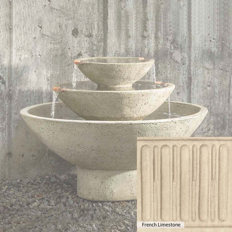 French Limestone Patina for the Campania International Carrera Oval Fountain, old-world creamy white with ivory undertones.