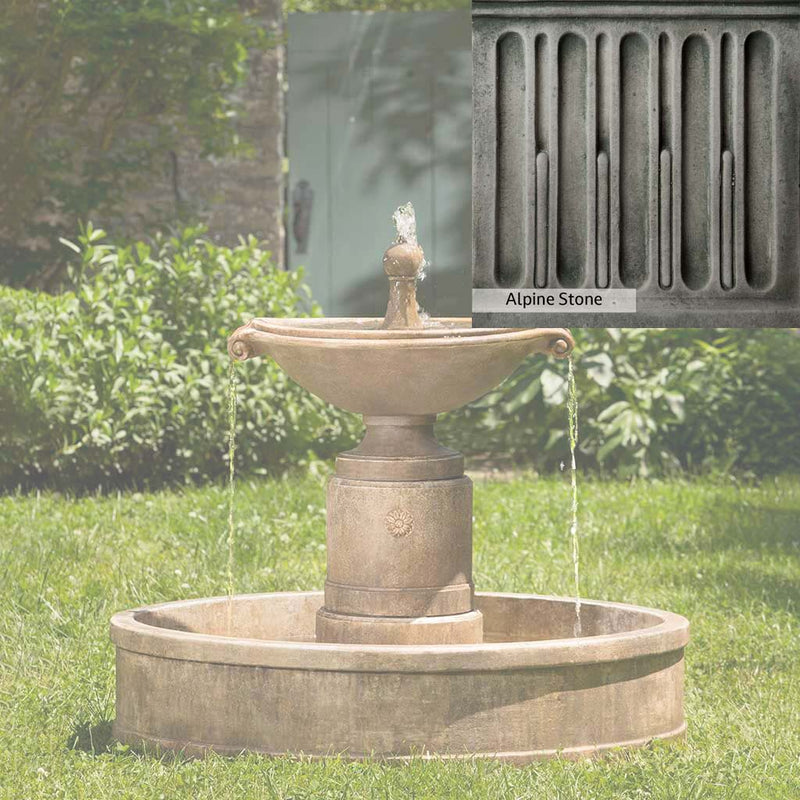 Alpine Stone Patina for the Campania International Borghese Fountain in Basin, a medium gray with a bit of green to define the details.