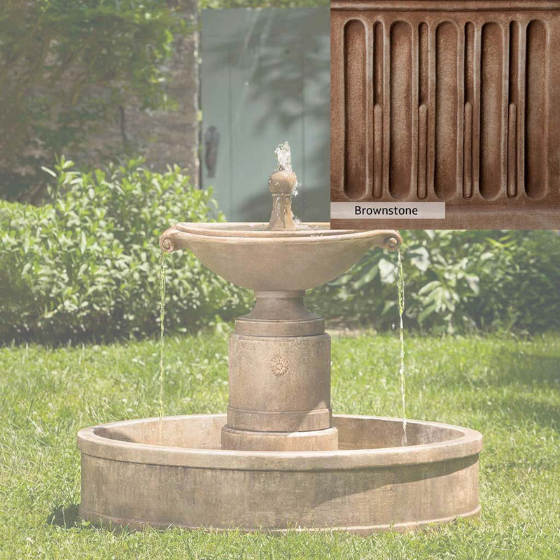 Brownstone Patina for the Campania International Borghese Fountain in Basin, brown blended with hints of red and yellow, works well in the garden.