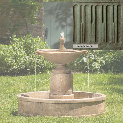 Copper Bronze Patina for the Campania International Borghese Fountain in Basin, blues and greens blended into the look of aged copper.