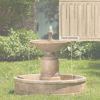 French Limestone Patina for the Campania International Borghese Fountain in Basin, old-world creamy white with ivory undertones.