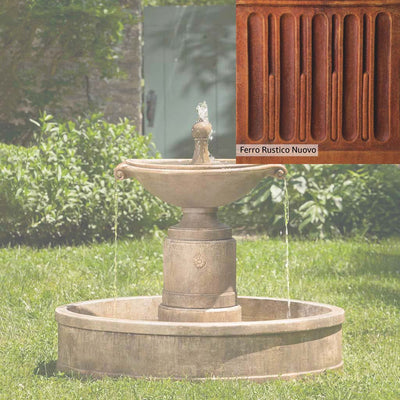 Ferro Rustico Nuovo Patina for the Campania International Borghese Fountain in Basin, red and orange blended in this striking color for the garden.