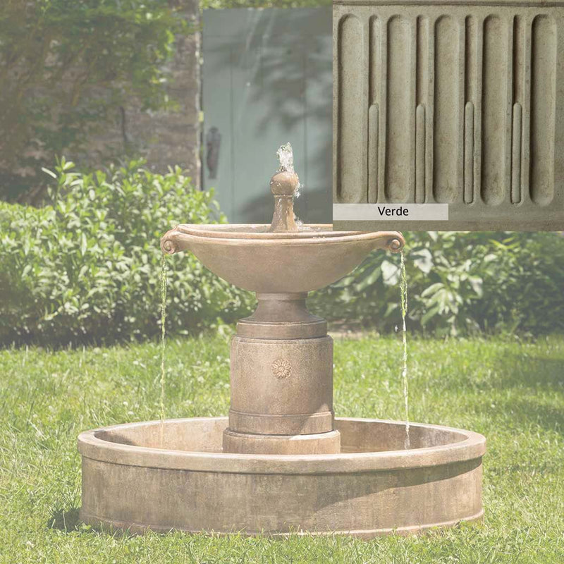 Verde Patina for the Campania International Borghese Fountain in Basin, green and gray come together in a soft tone blended into a soft green.
