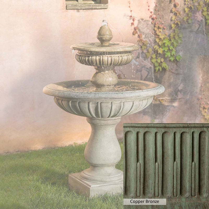 Copper Bronze Patina for the Campania International Longvue 2 Tiered Fountain, blues and greens blended into the look of aged copper.