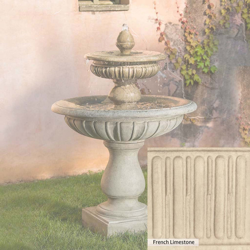 French Limestone Patina for the Campania International Longvue 2 Tiered Fountain, old-world creamy white with ivory undertones.