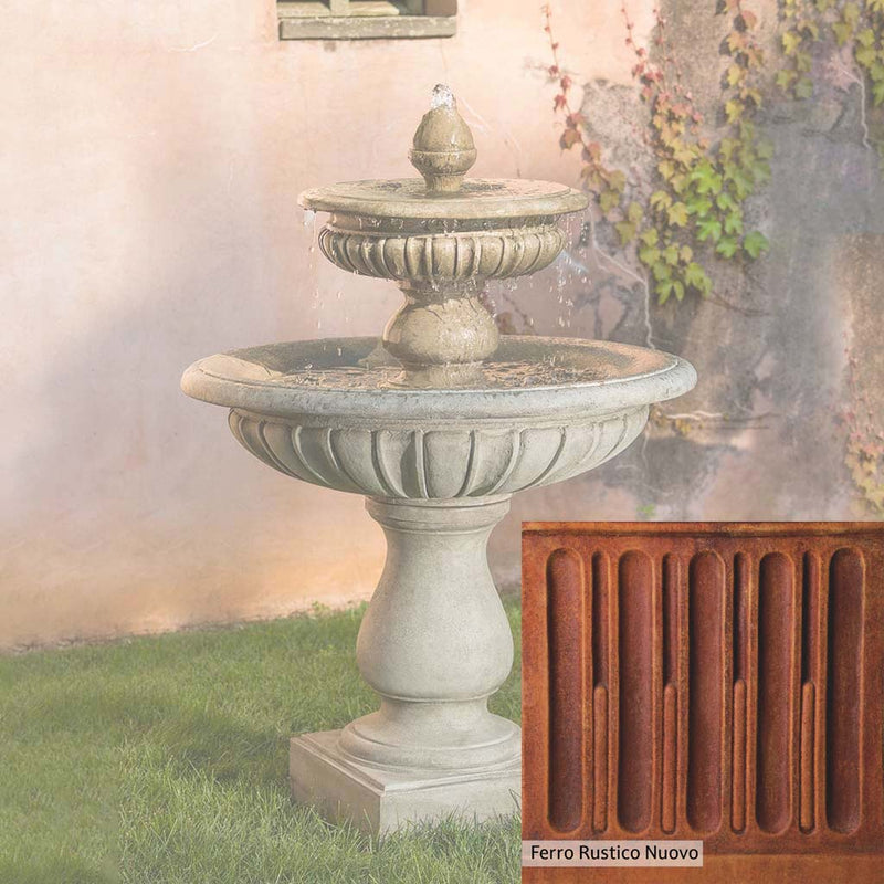 Ferro Rustico Nuovo Patina for the Campania International Longvue 2 Tiered Fountain, red and orange blended in this striking color for the garden.