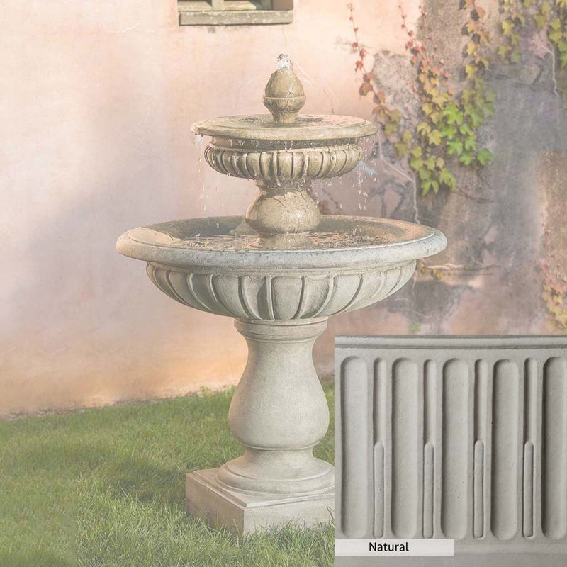 Natural Patina for the Campania International Longvue 2 Tiered Fountain is unstained cast stone the brightest and whitest that ages over time.