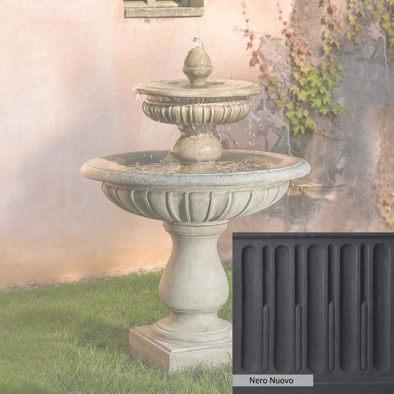 Nero Nuovo Patina for the Campania International Longvue 2 Tiered Fountain, bold dramatic black patina for the garden.