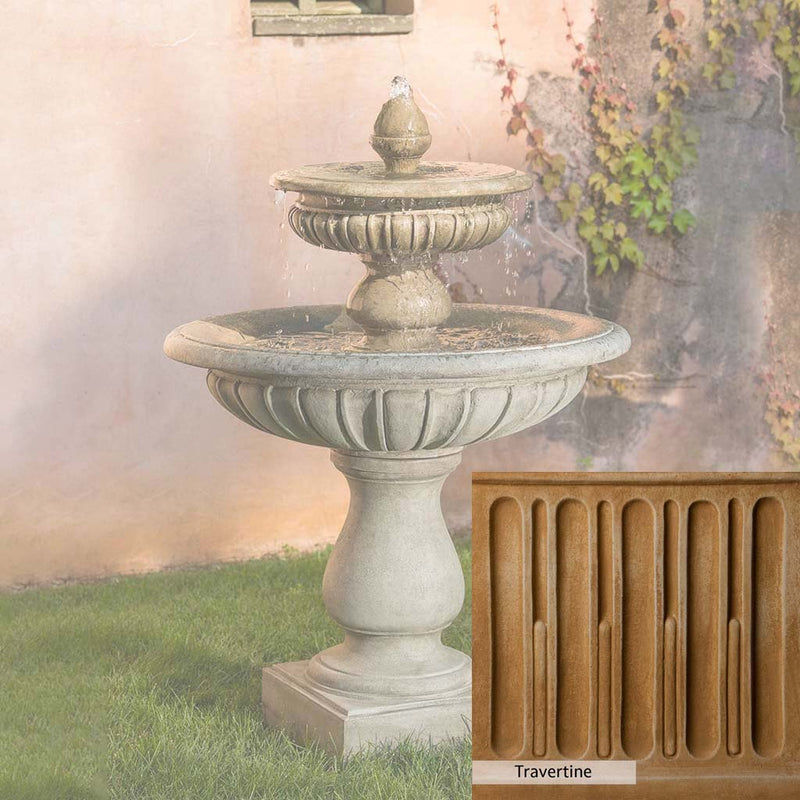 Travertine Patina for the Campania International Longvue 2 Tiered Fountain, soft yellows, oranges, and brown for an old-word garden.