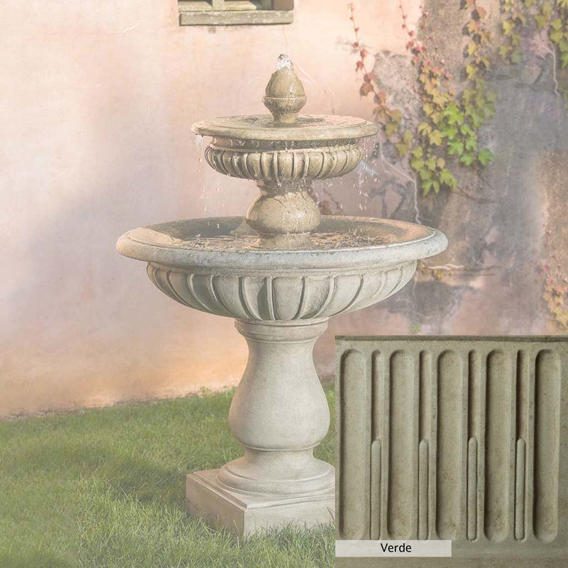 Verde Patina for the Campania International Longvue 2 Tiered Fountain, green and gray come together in a soft tone blended into a soft green.