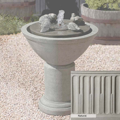 Natural Patina for the Campania International Passaros II Fountain is unstained cast stone the brightest and whitest that ages over time.
