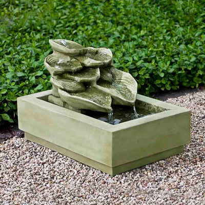 Campania International Cascading Hosta Fountain is made of cast stone by Campania International and shown in the English Moss Patina