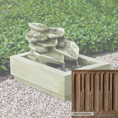 Aged Limestone Patina for the Campania International Cascading Hosta Fountain, brown, orange, and green for an old stone look.