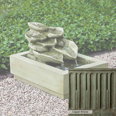 Copper Bronze Patina for the Campania International Cascading Hosta Fountain, blues and greens blended into the look of aged copper.