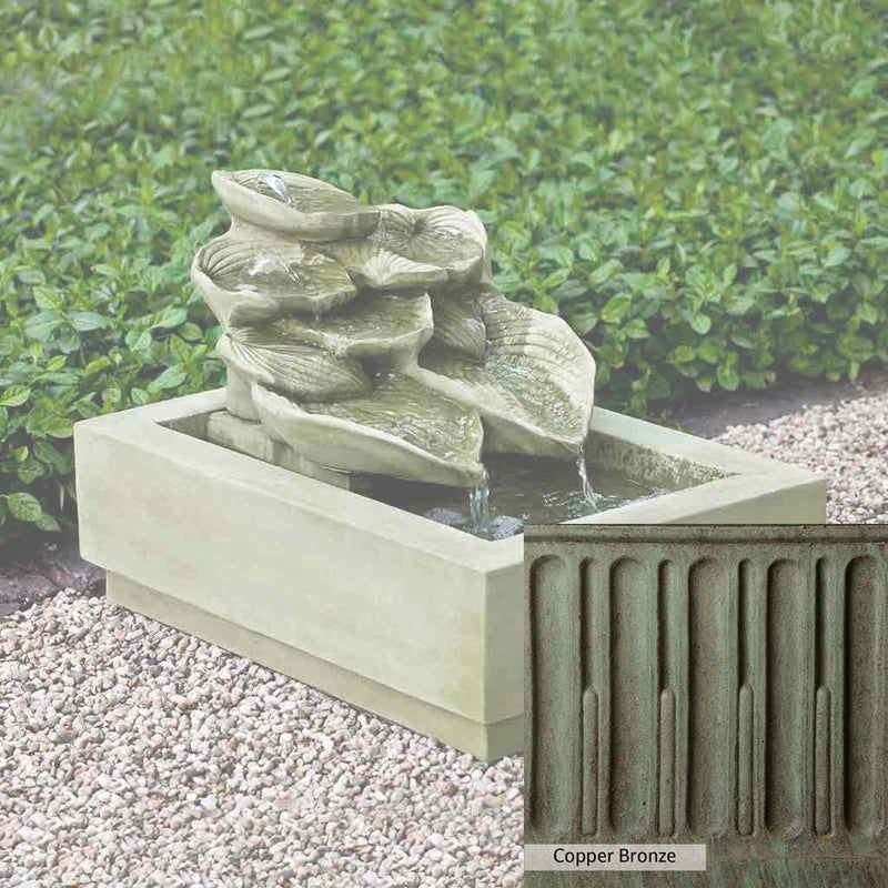 Copper Bronze Patina for the Campania International Cascading Hosta Fountain, blues and greens blended into the look of aged copper.
