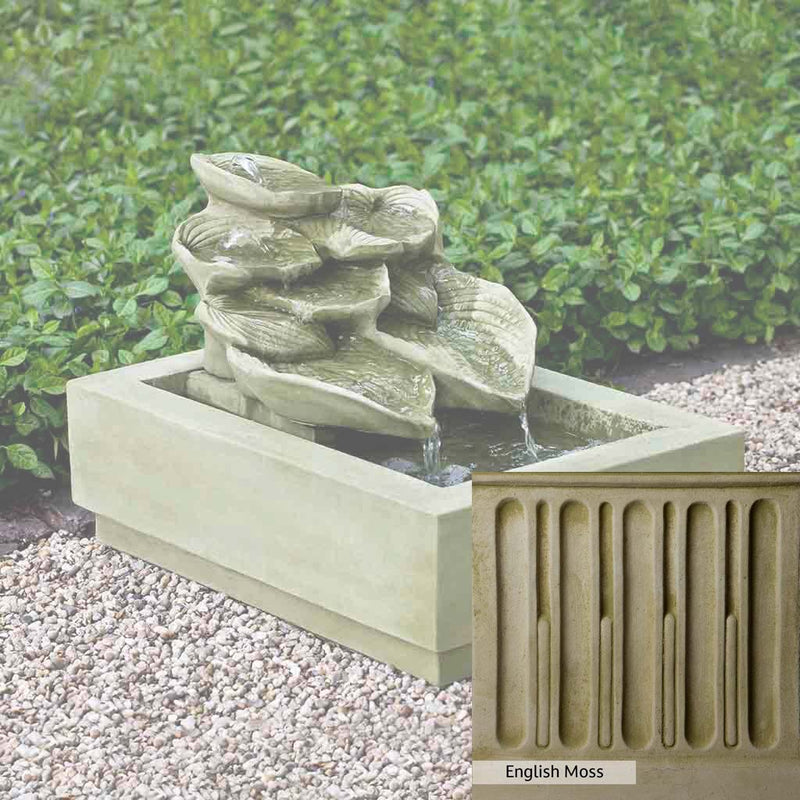 English Moss Patina for the Campania International Cascading Hosta Fountain, green blended into a soft pallet with a light undertone of gray.