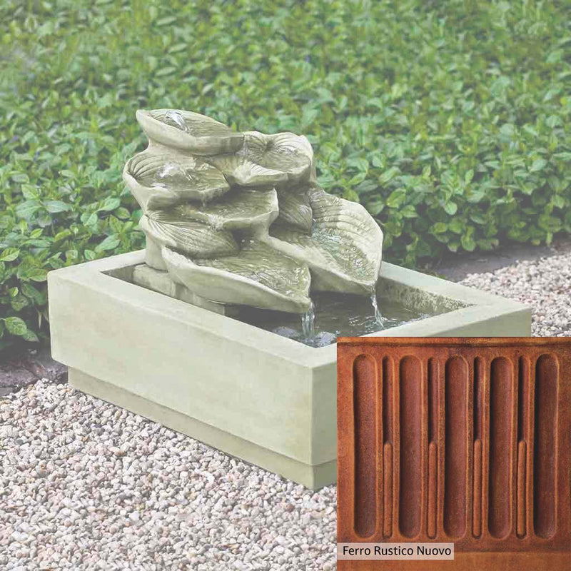 Ferro Rustico Nuovo Patina for the Campania International Cascading Hosta Fountain, red and orange blended in this striking color for the garden.