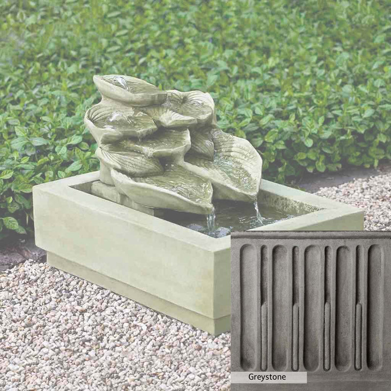 Greystone Patina for the Campania International Cascading Hosta Fountain, a classic gray, soft, and muted, blends nicely in the garden.