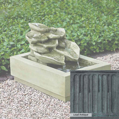 Lead Antique Patina for the Campania International Cascading Hosta Fountain, deep blues and greens blended with grays for an old-world garden.