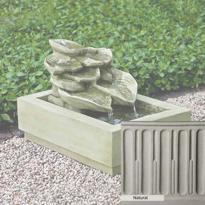 Natural Patina for the Campania International Cascading Hosta Fountain is unstained cast stone the brightest and whitest that ages over time.